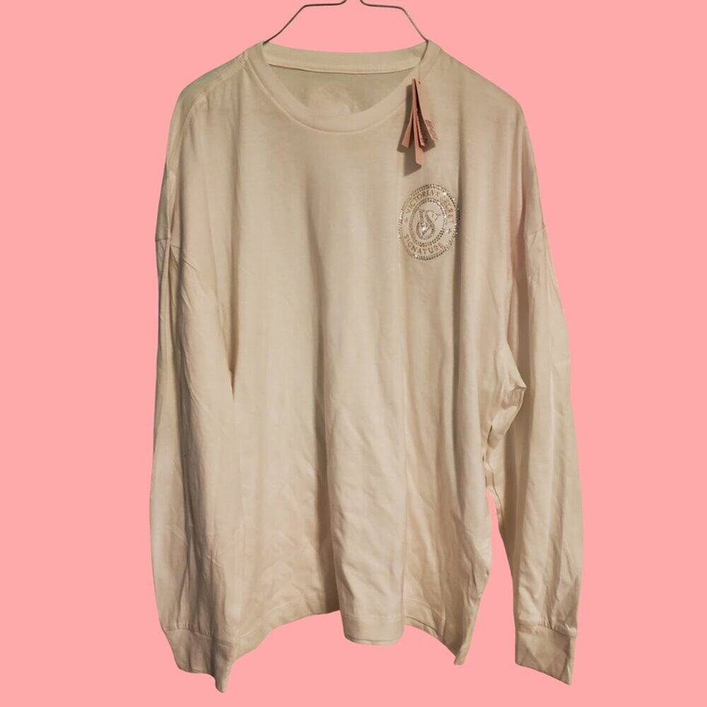 Victoria's Secret White Long Sleeve Jeweled Lounge Shirt Size Medium NWT